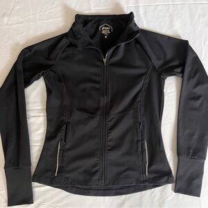 ASICS women’s black activewear zip jacket with zipper pockets size small